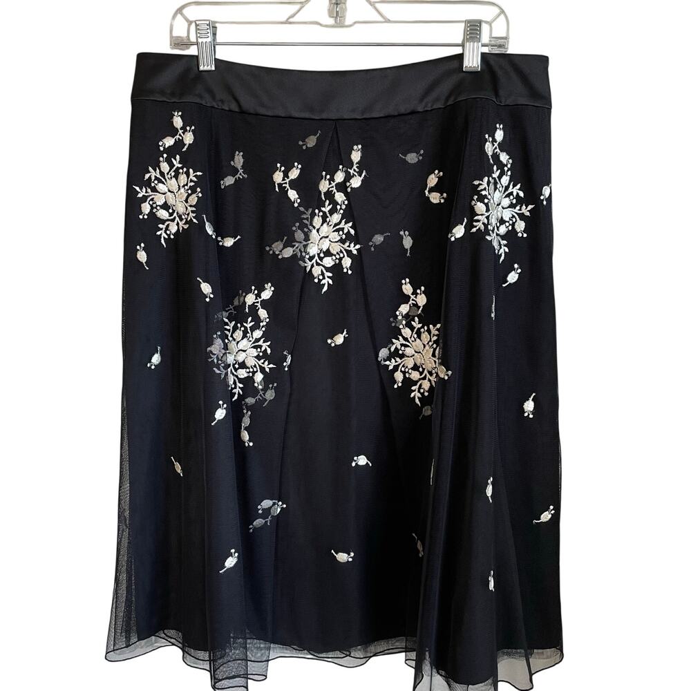 Ann Taylor Embroidered Skirt Sz 14 Floral Tulle Satin Waist Fairygoth Whimsical